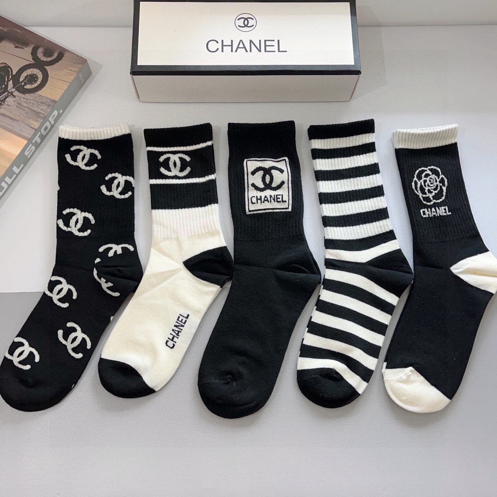 Chanel Comfort Knee-High Socks – 5-Pair Set #002