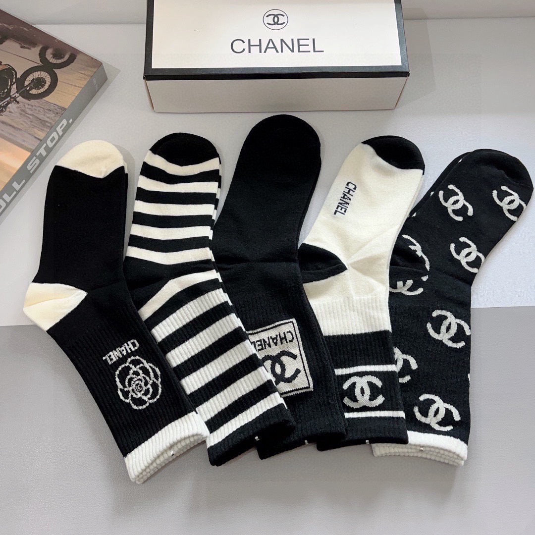 Chanel Comfort Knee-High Socks – 5-Pair Set #002