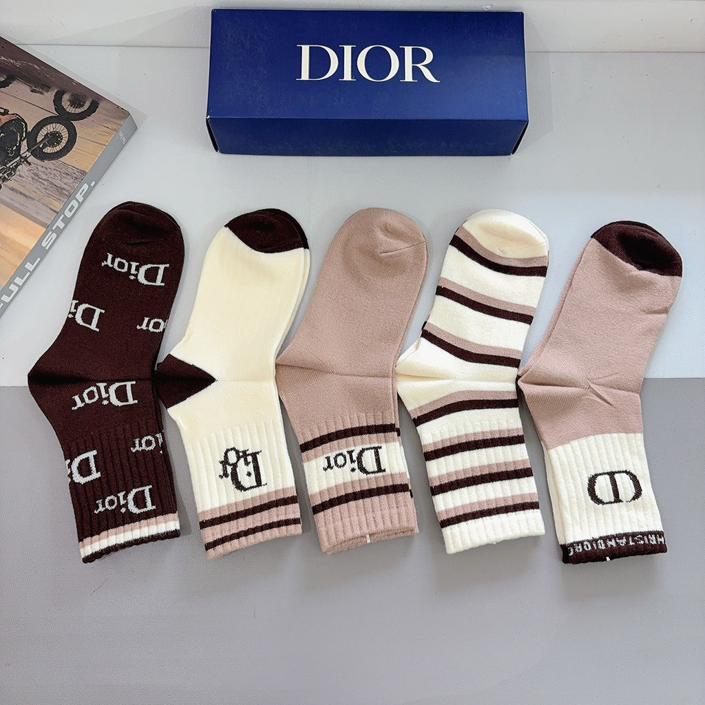 Dior Comfort Crew Socks – 5-Pair Set #007