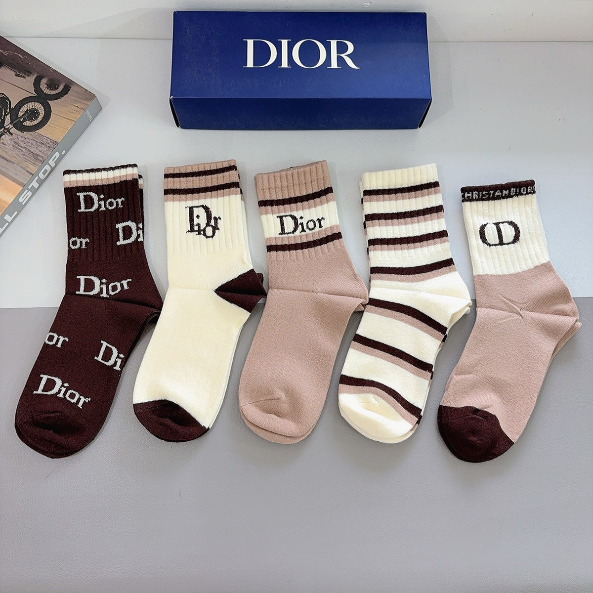 Dior Comfort Crew Socks – 5-Pair Set #007