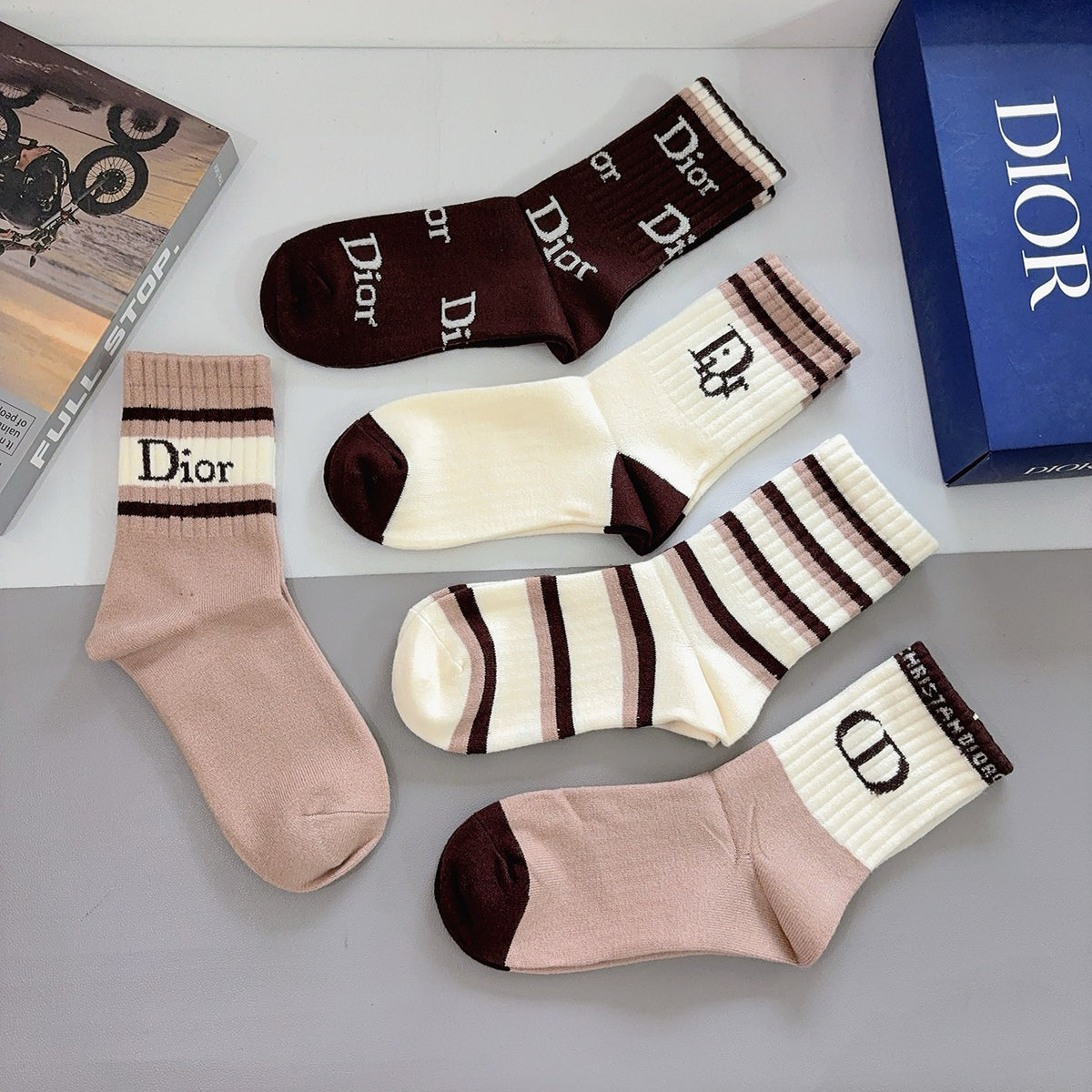 Dior Comfort Crew Socks – 5-Pair Set #007