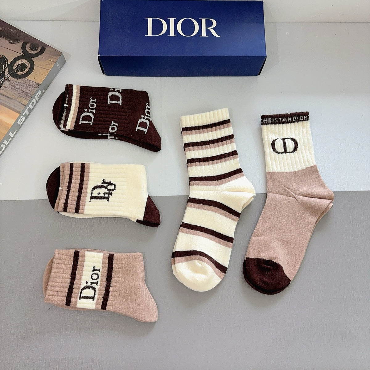 Dior Comfort Crew Socks – 5-Pair Set #007