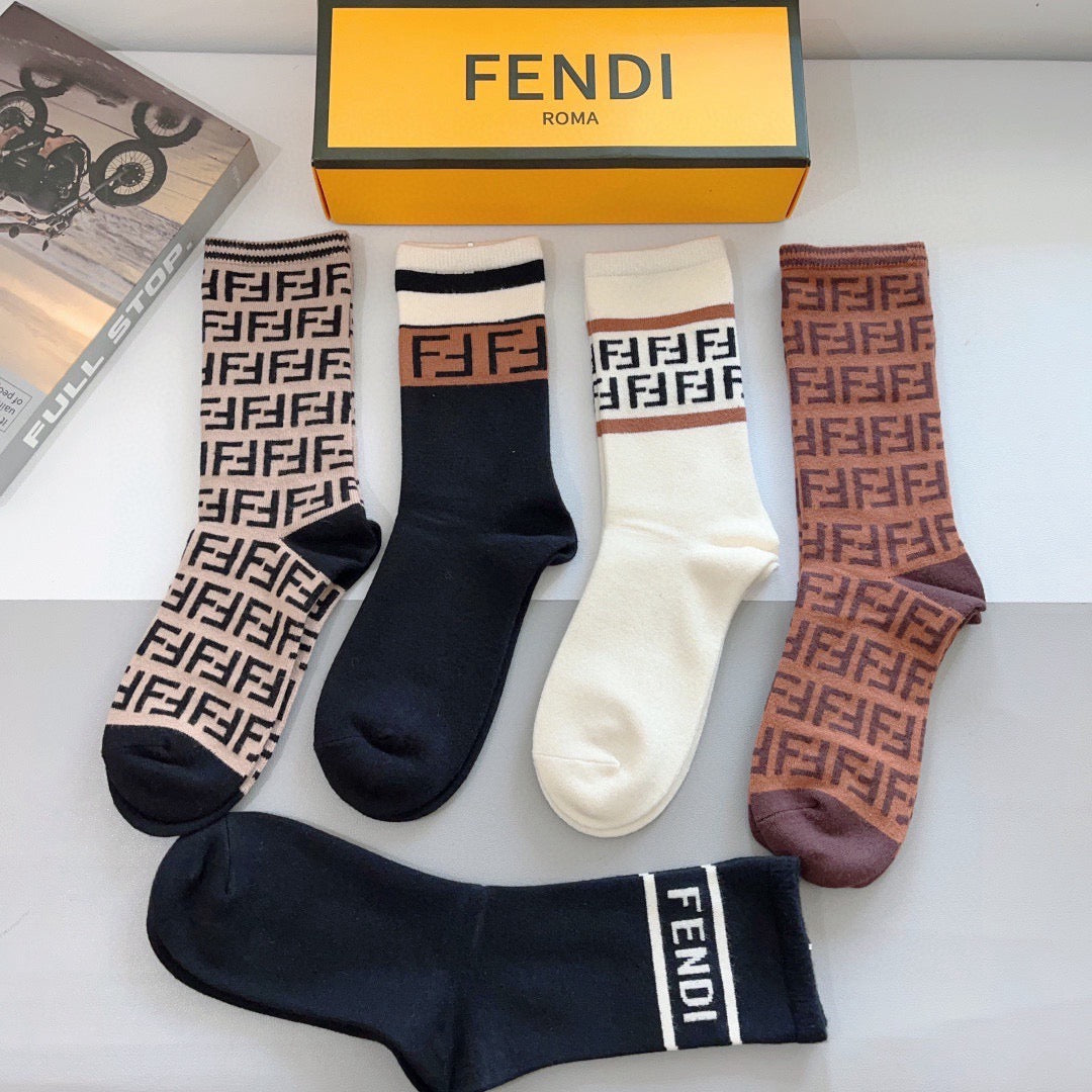 Fendi Comfort Knee-High Socks – 5-Pair Set #003
