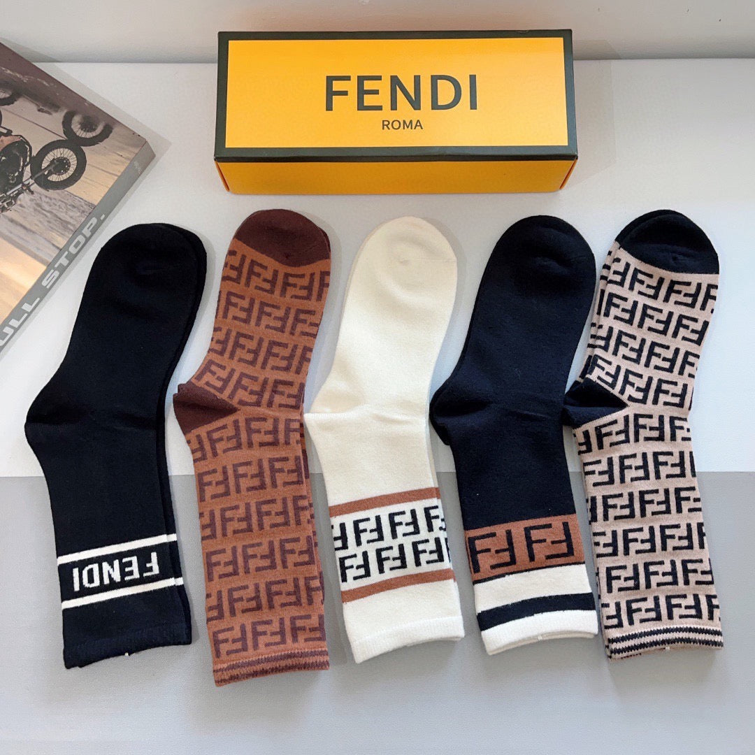 Fendi Comfort Knee-High Socks – 5-Pair Set #003