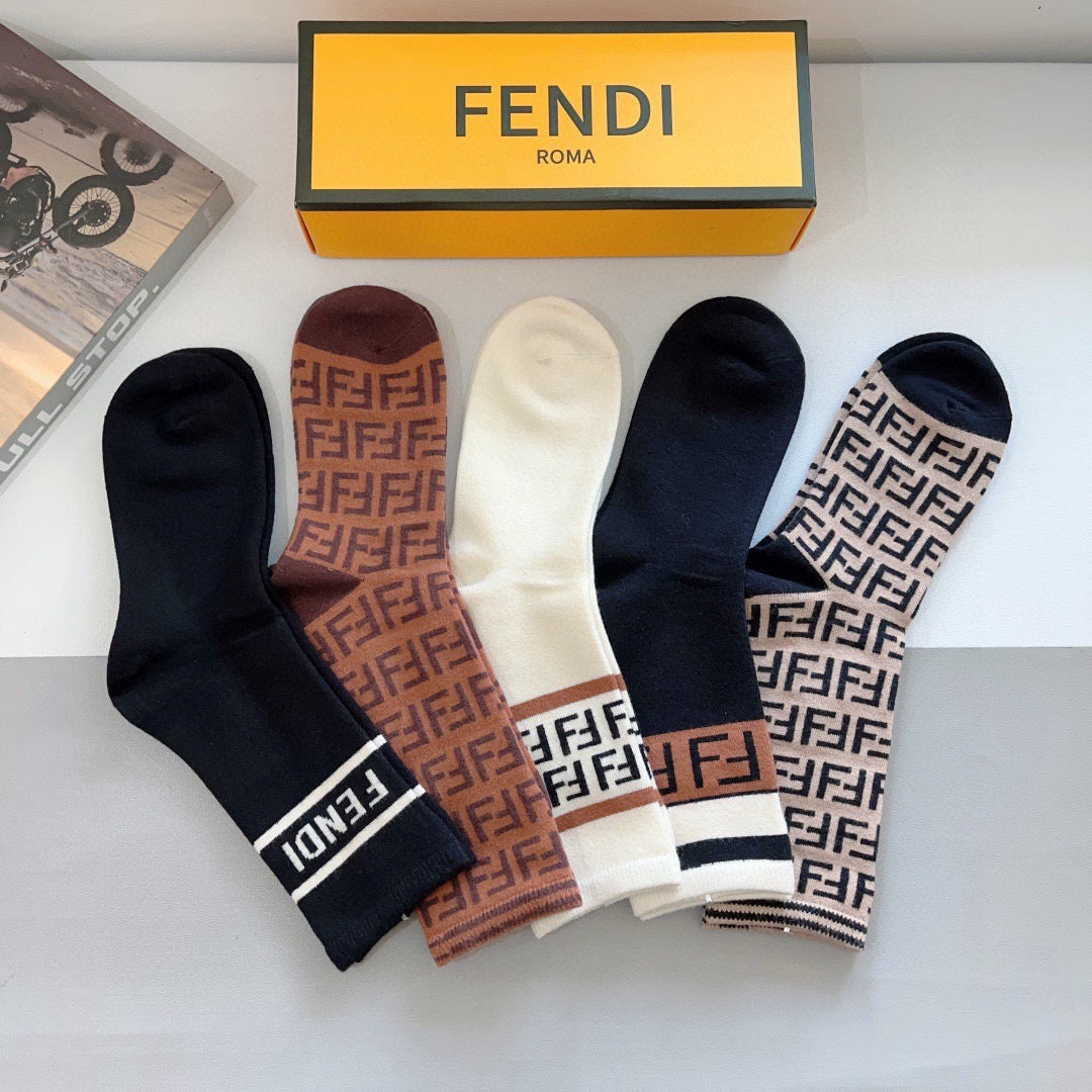Fendi Comfort Knee-High Socks – 5-Pair Set #003