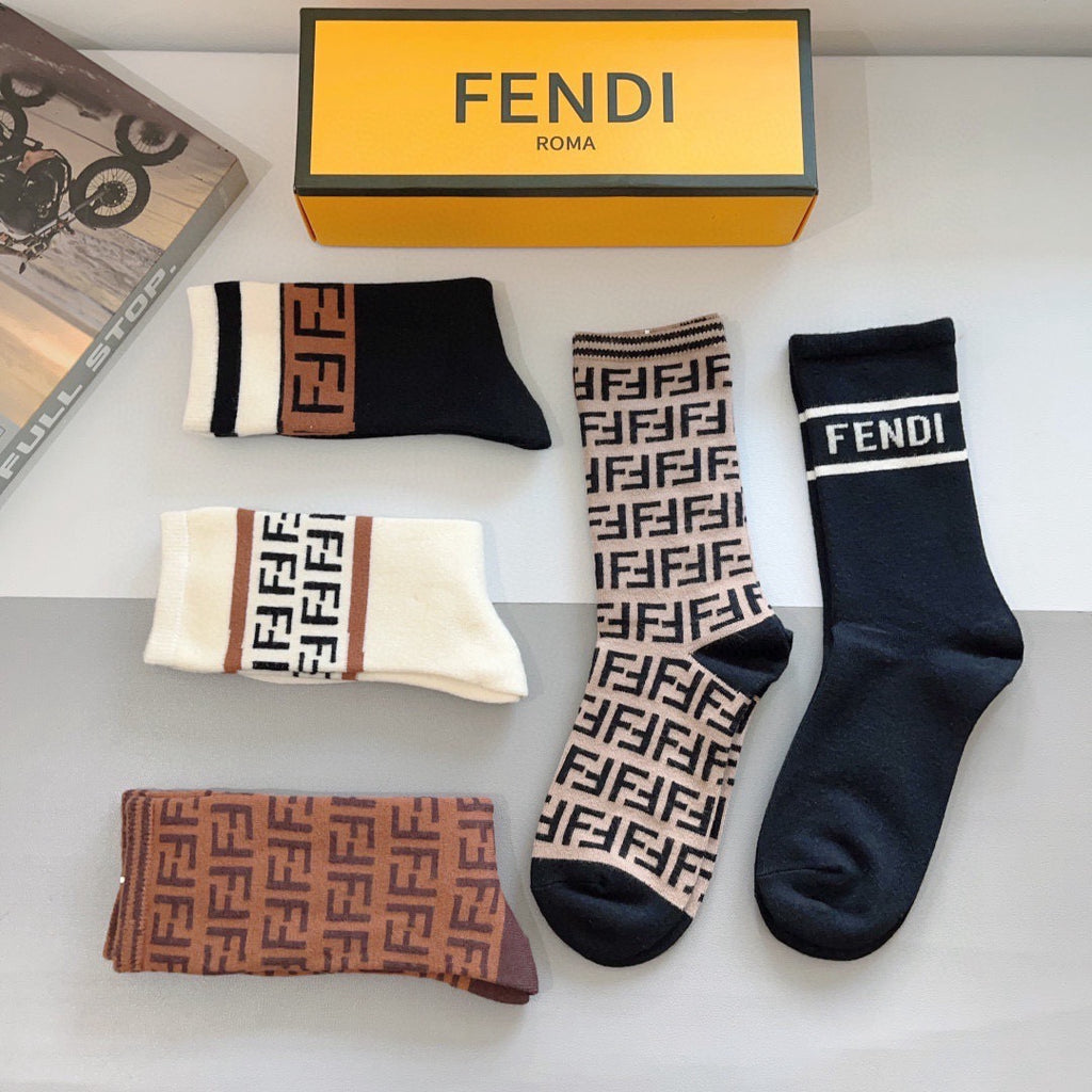 Fendi Comfort Knee-High Socks – 5-Pair Set #003