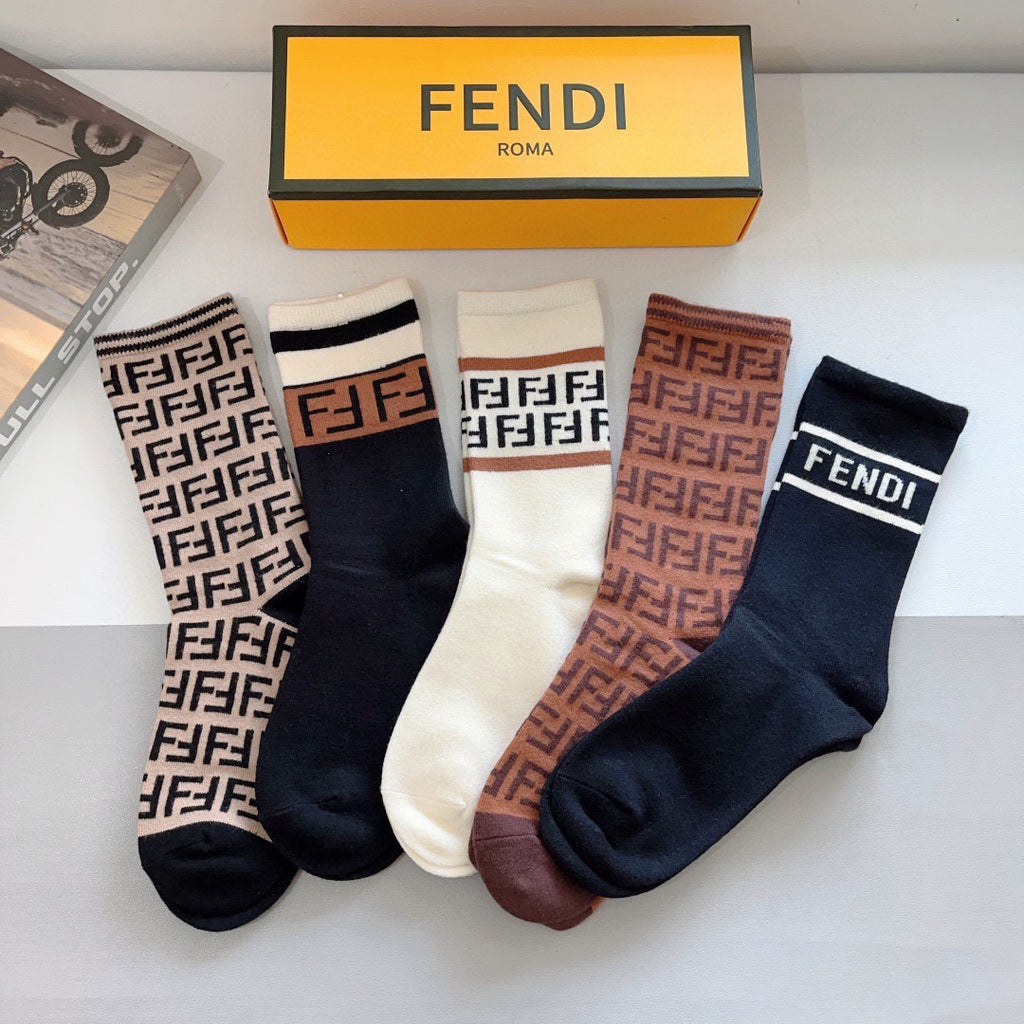 Fendi Comfort Knee-High Socks – 5-Pair Set #003