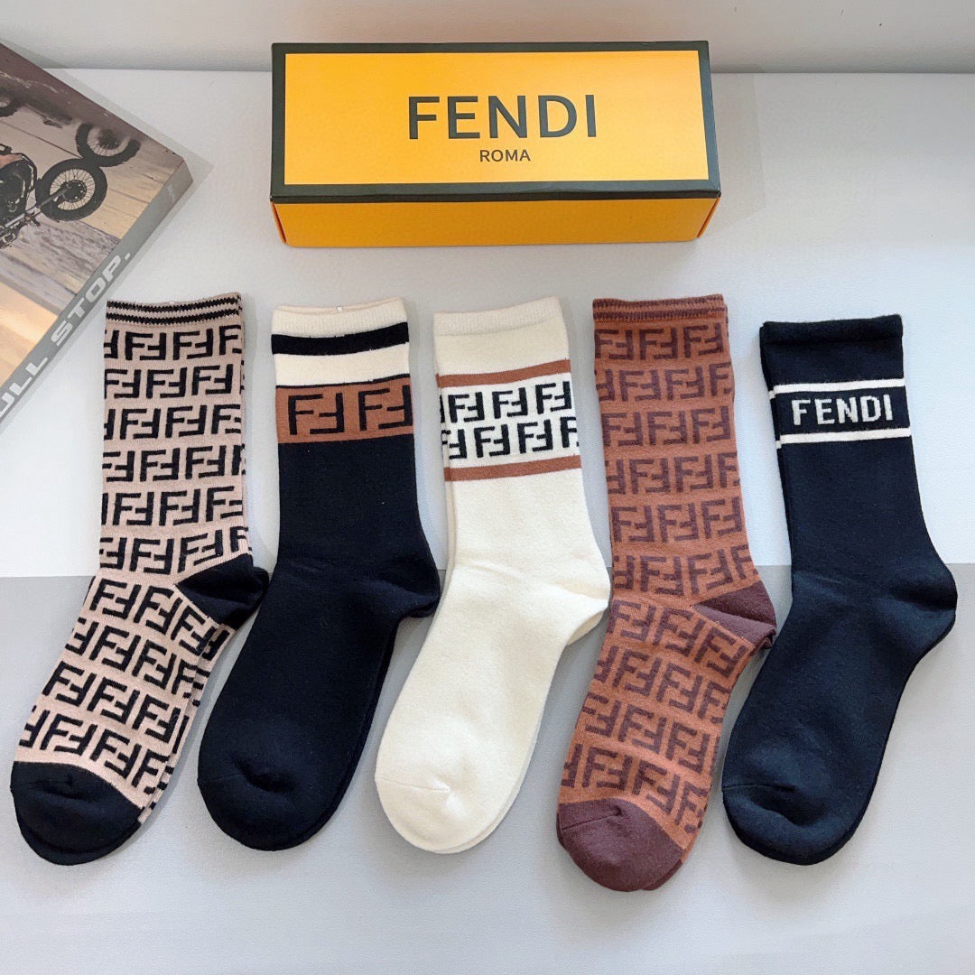 Fendi Comfort Knee-High Socks – 5-Pair Set #003