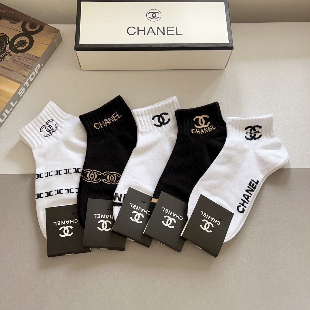 Chanel Cotton Ankle Socks – 5-Pair Set #002