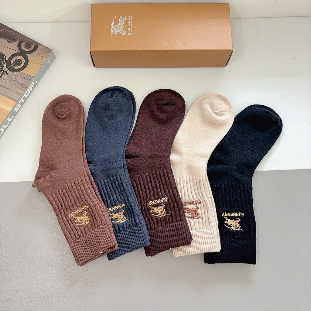 Burberry Cashmere Blend Knee-High Socks – 5-Pair Set #001