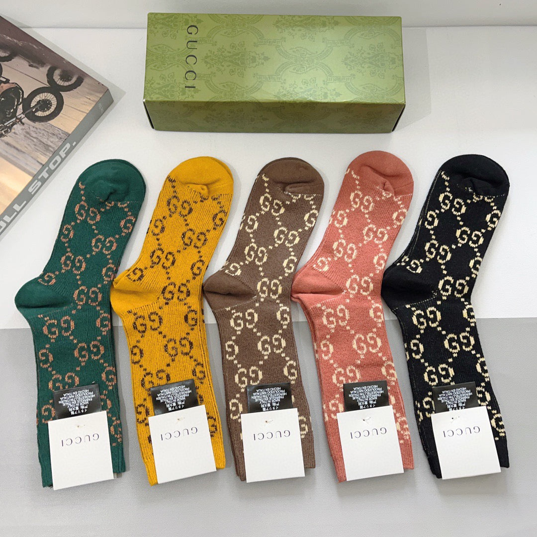 Gucci Comfort Knee-High Socks – 5-Pair Set #001