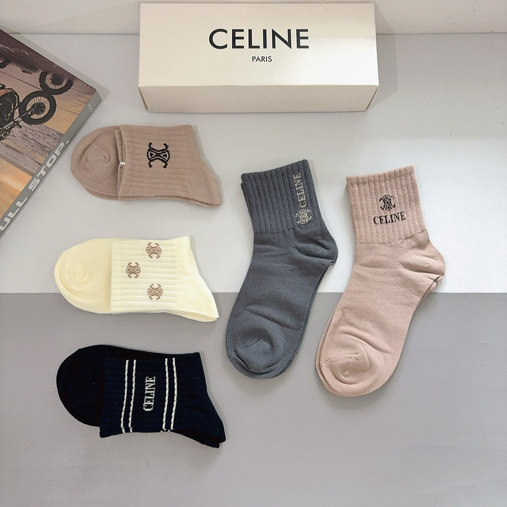 Celine Cotton No-Show Socks – 5-Pair Set #005