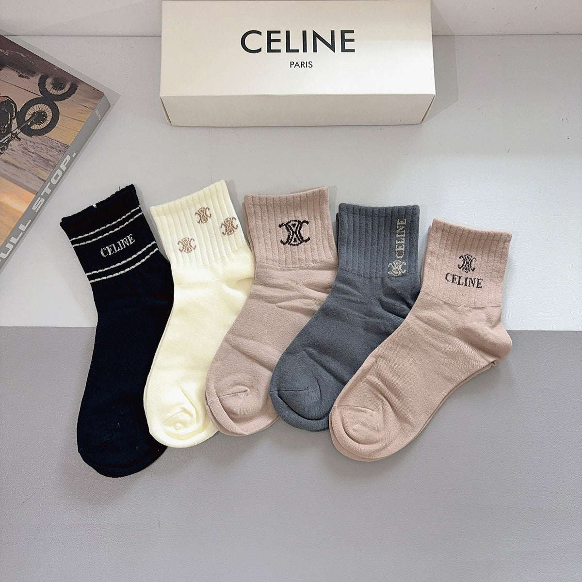 Celine Cotton No-Show Socks – 5-Pair Set #005