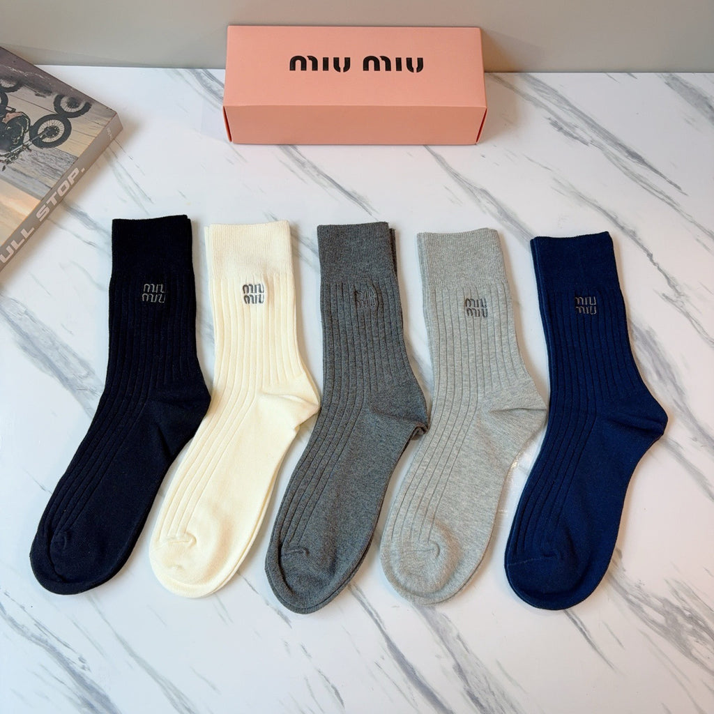 Miu Miu Cashmere Blend Knee-High Socks – 5-Pair Set #001