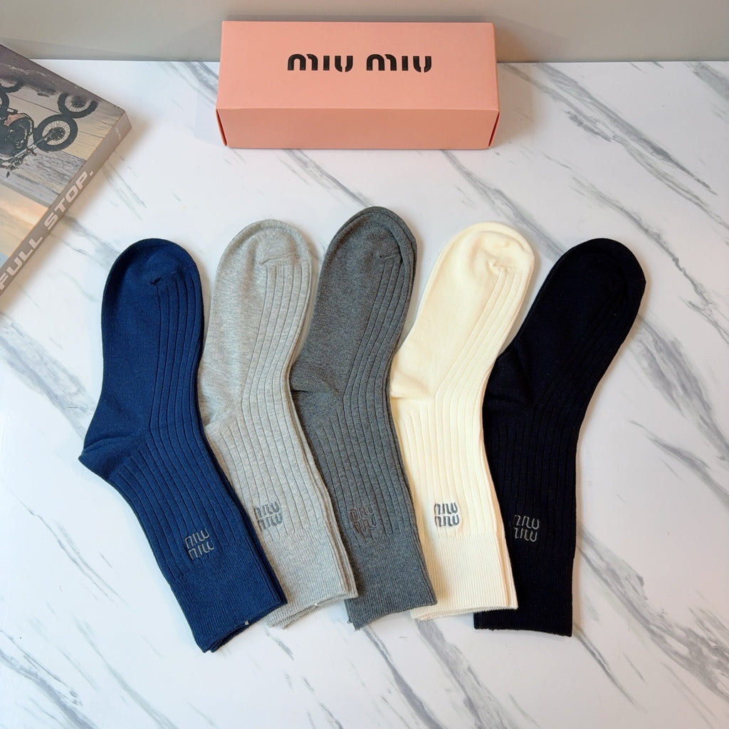 Miu Miu Cashmere Blend Knee-High Socks – 5-Pair Set #001