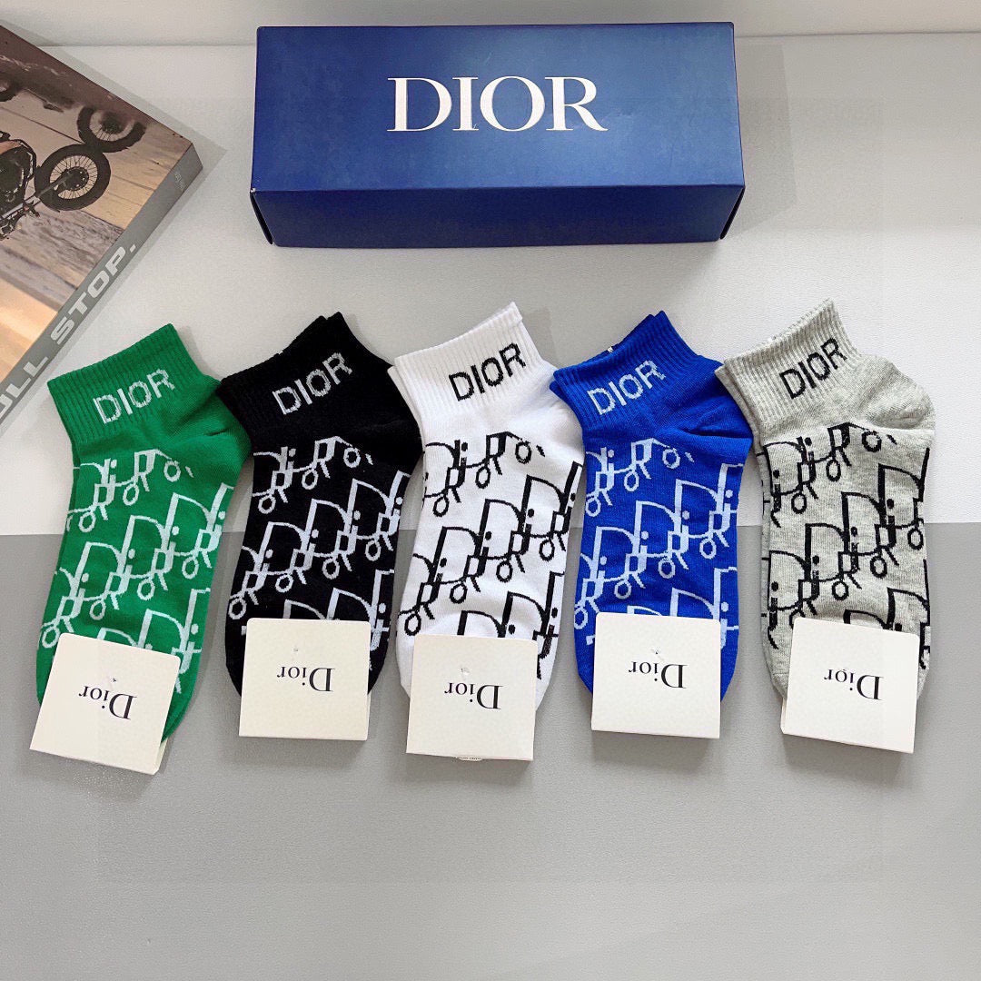 Dior Cotton Ankle Socks – 5-Pair Set #002