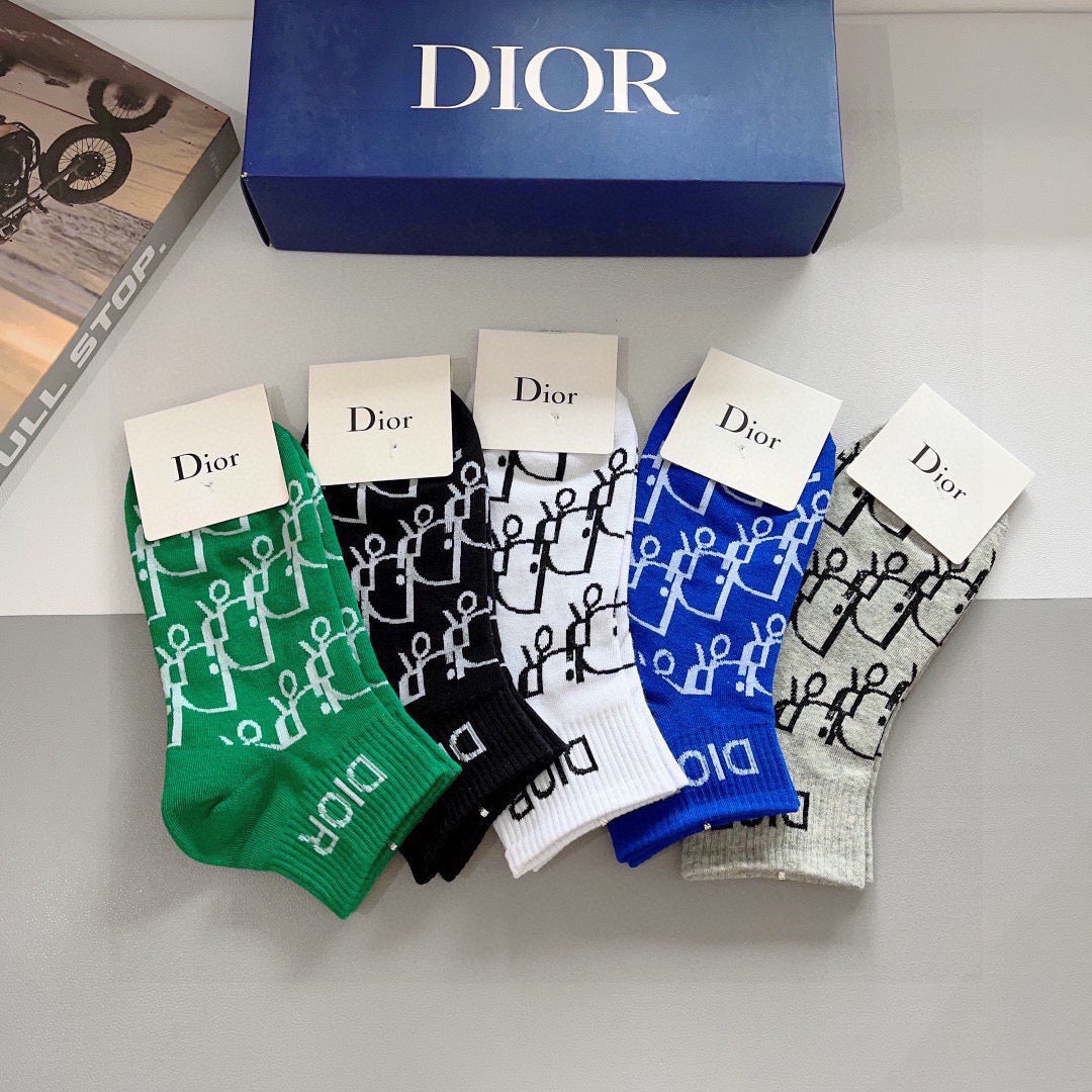 Dior Cotton Ankle Socks – 5-Pair Set #002