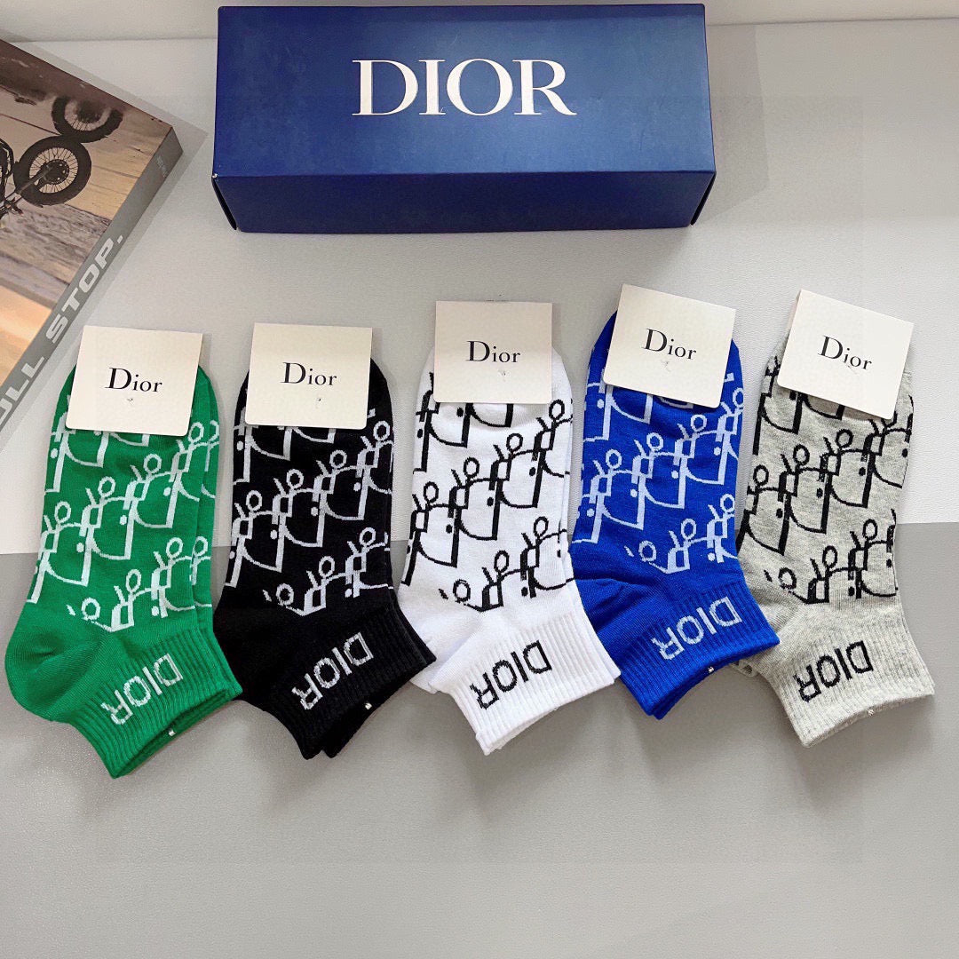 Dior Cotton Ankle Socks – 5-Pair Set #002