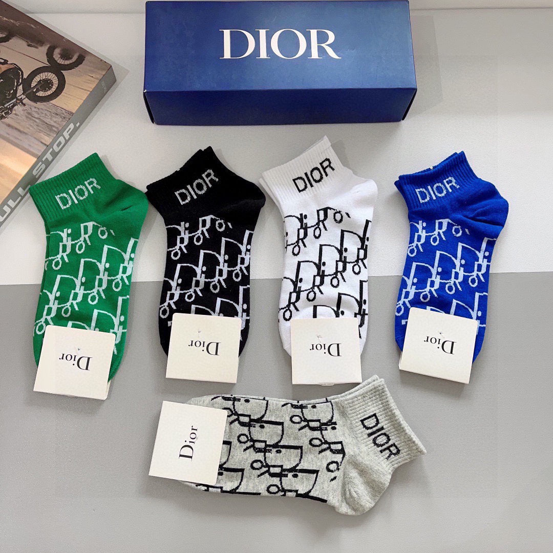 Dior Cotton Ankle Socks – 5-Pair Set #002