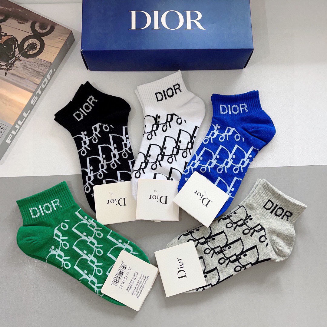 Dior Cotton Ankle Socks – 5-Pair Set #002