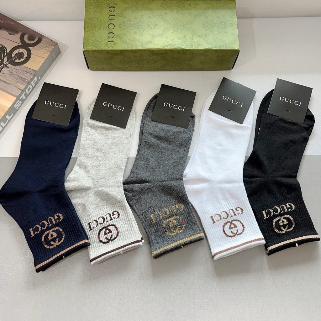 Gucci Cotton Crew Socks – 5-Pair Set #010