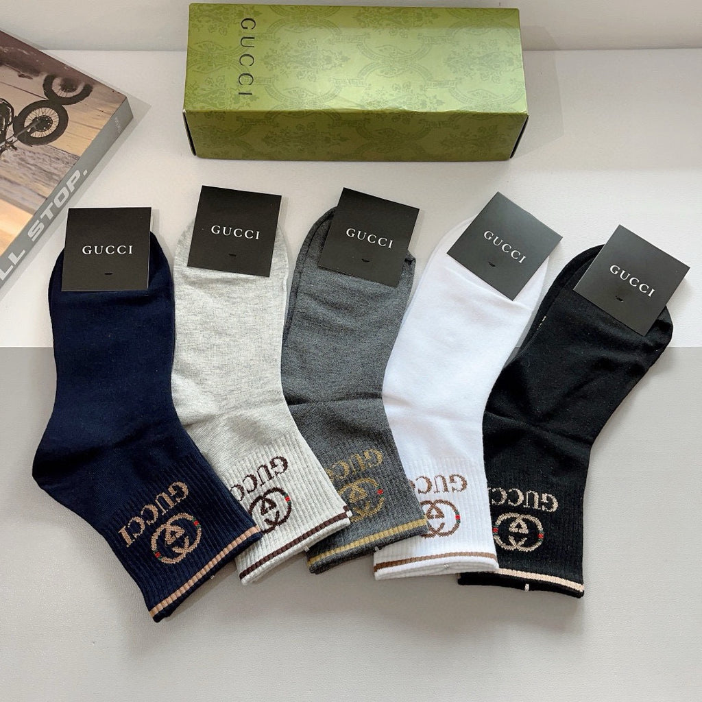 Gucci Cotton Crew Socks – 5-Pair Set #010