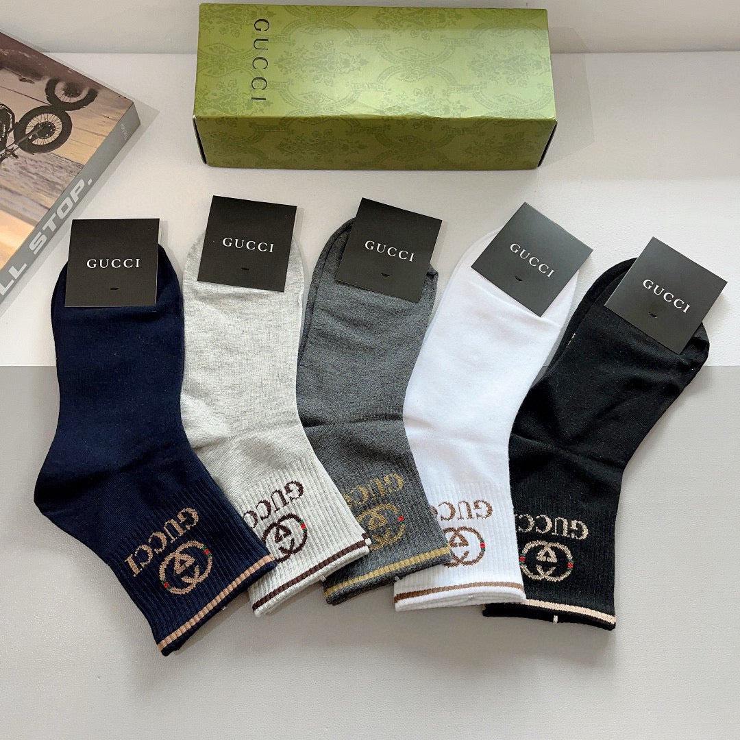 Gucci Cotton Crew Socks – 5-Pair Set #010