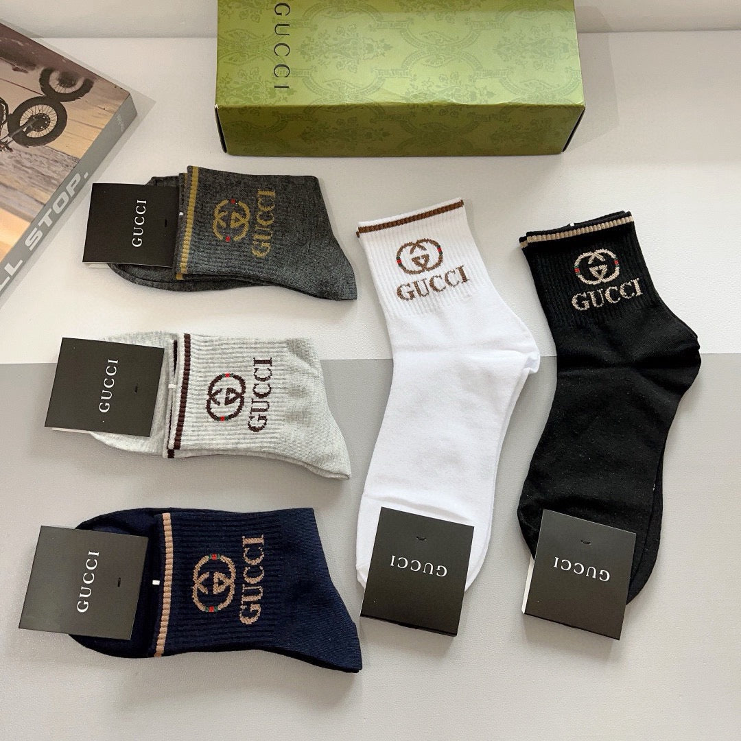 Gucci Cotton Crew Socks – 5-Pair Set #010