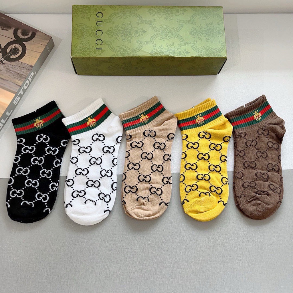 Gucci Cotton No-Show Socks – 5-Pair Set #004