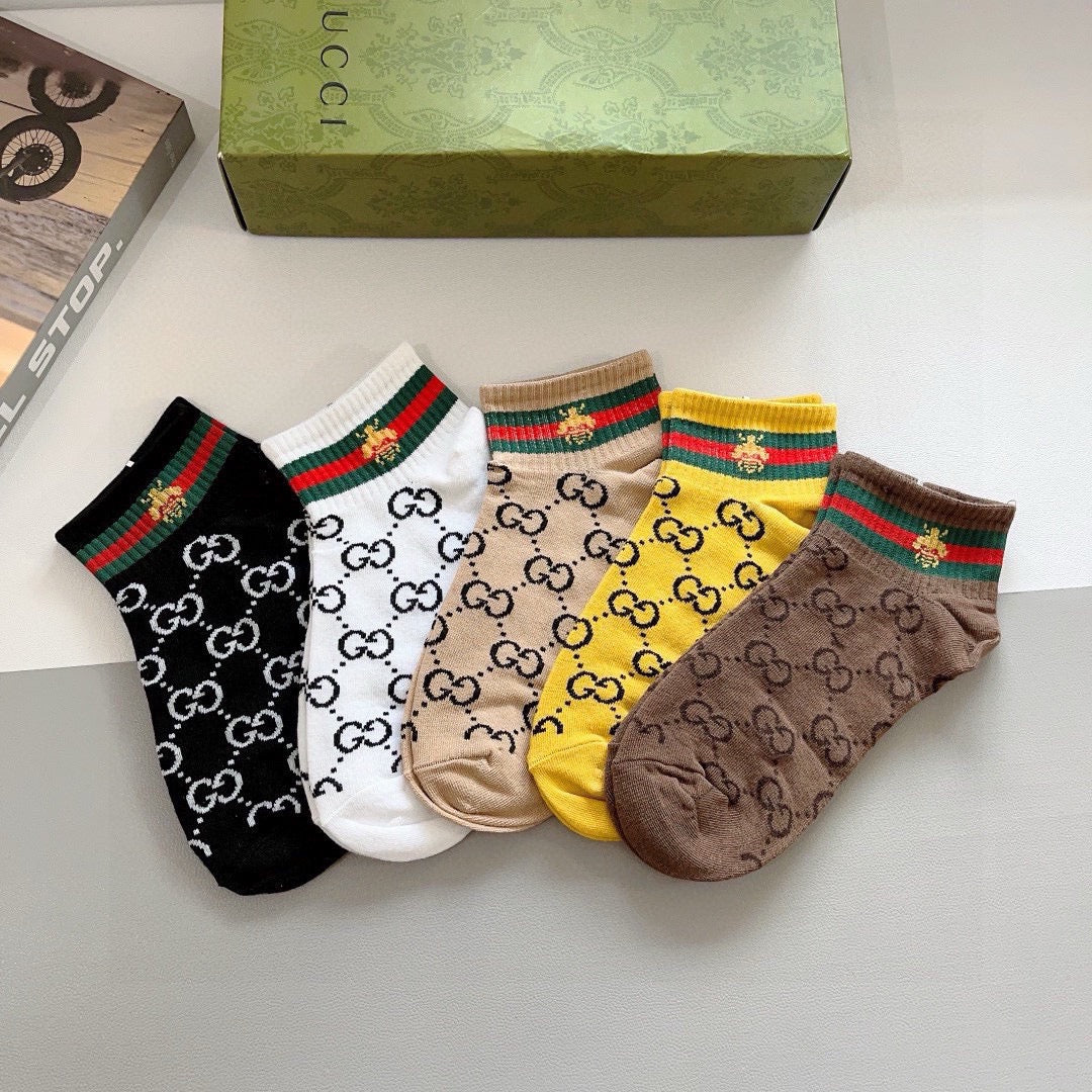 Gucci Cotton No-Show Socks – 5-Pair Set #004