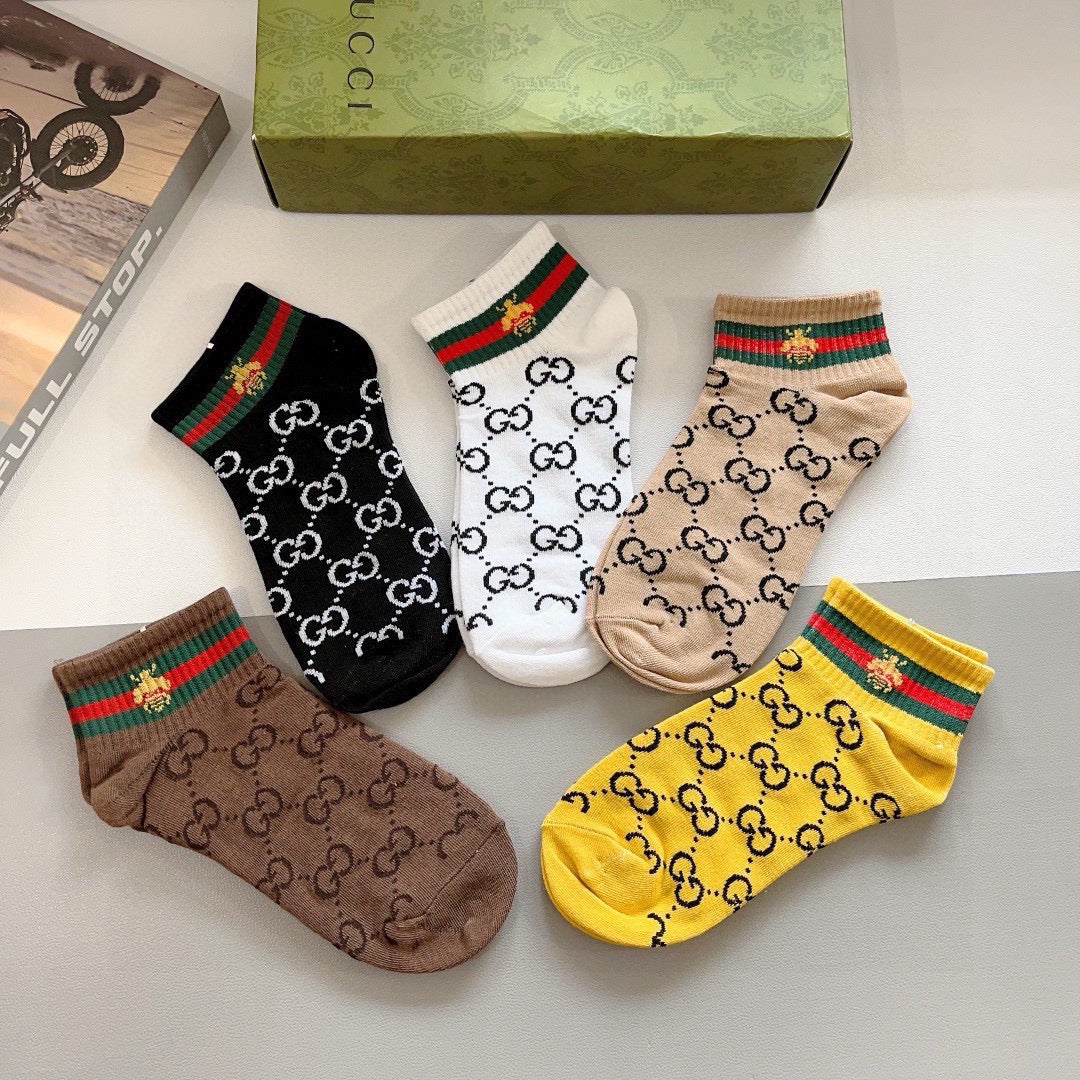 Gucci Cotton No-Show Socks – 5-Pair Set #004