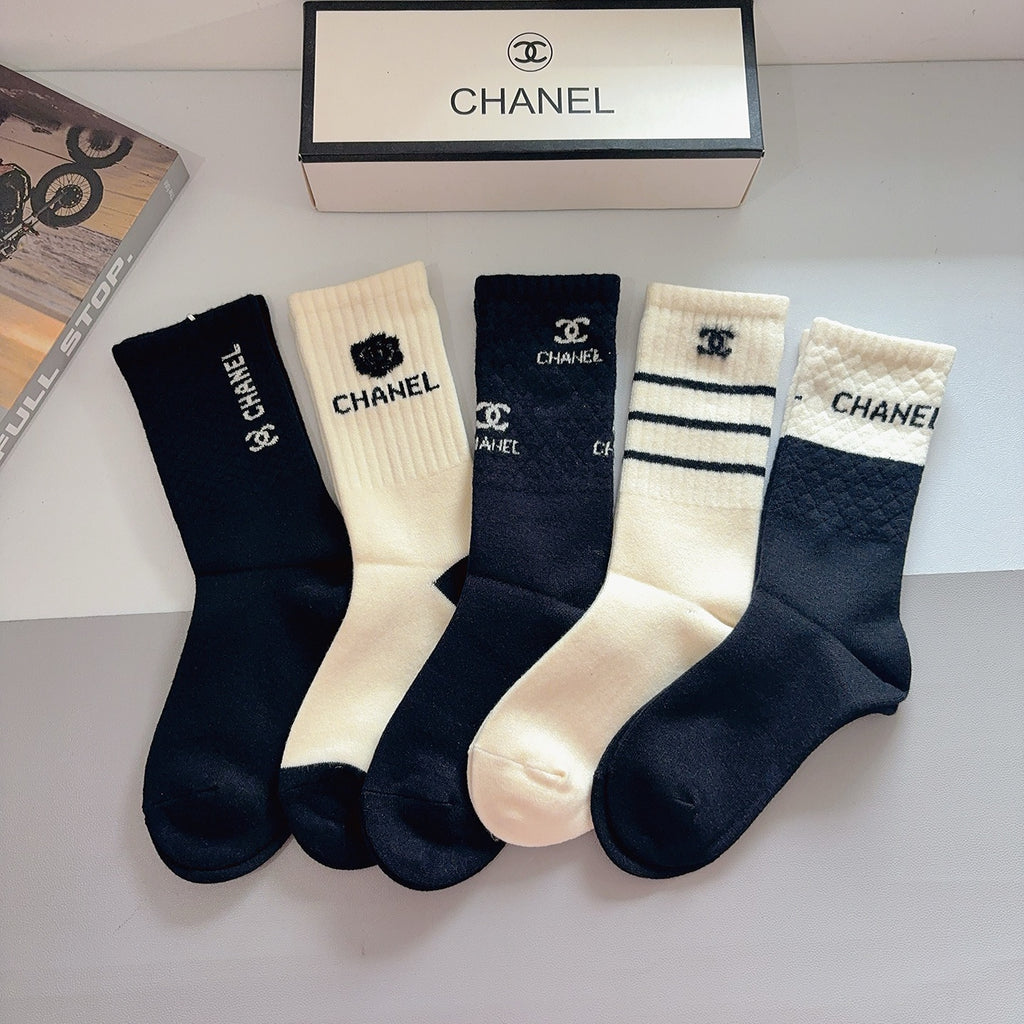 Chanel Comfort Knee-High Socks – 5-Pair Set #001