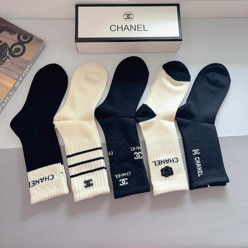 Chanel Comfort Knee-High Socks – 5-Pair Set #001