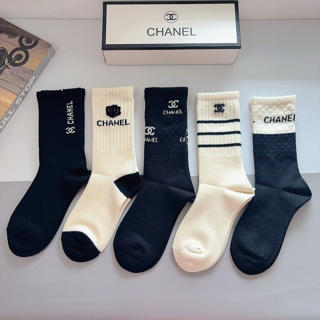 Chanel Comfort Knee-High Socks – 5-Pair Set #001