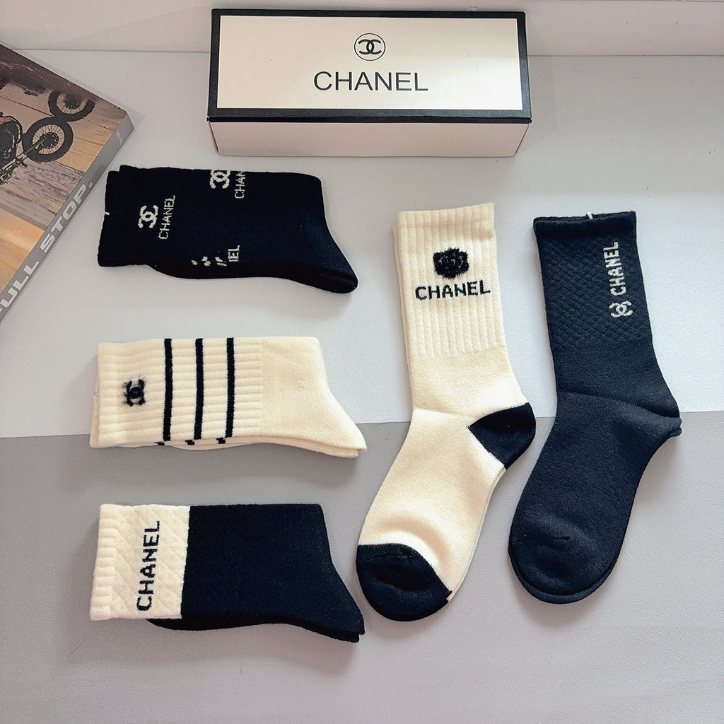 Chanel Comfort Knee-High Socks – 5-Pair Set #001