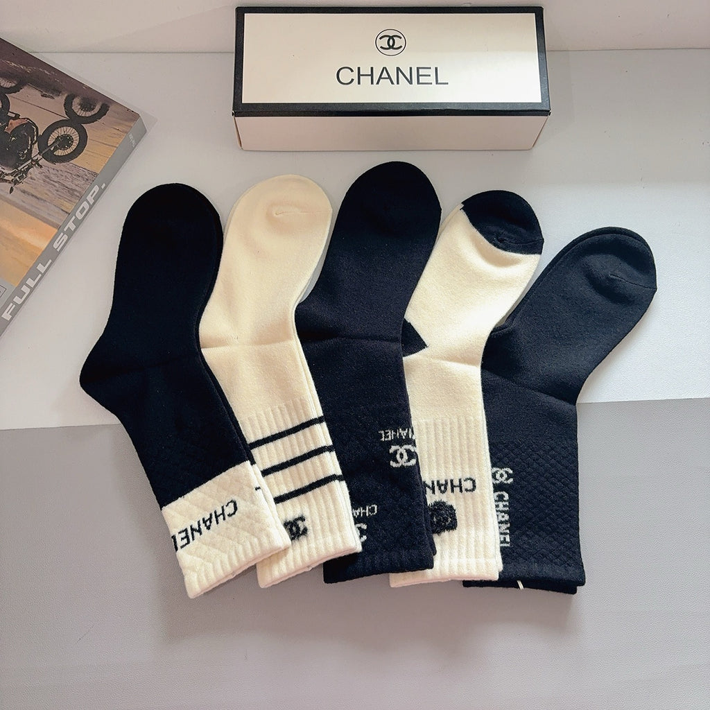 Chanel Comfort Knee-High Socks – 5-Pair Set #001