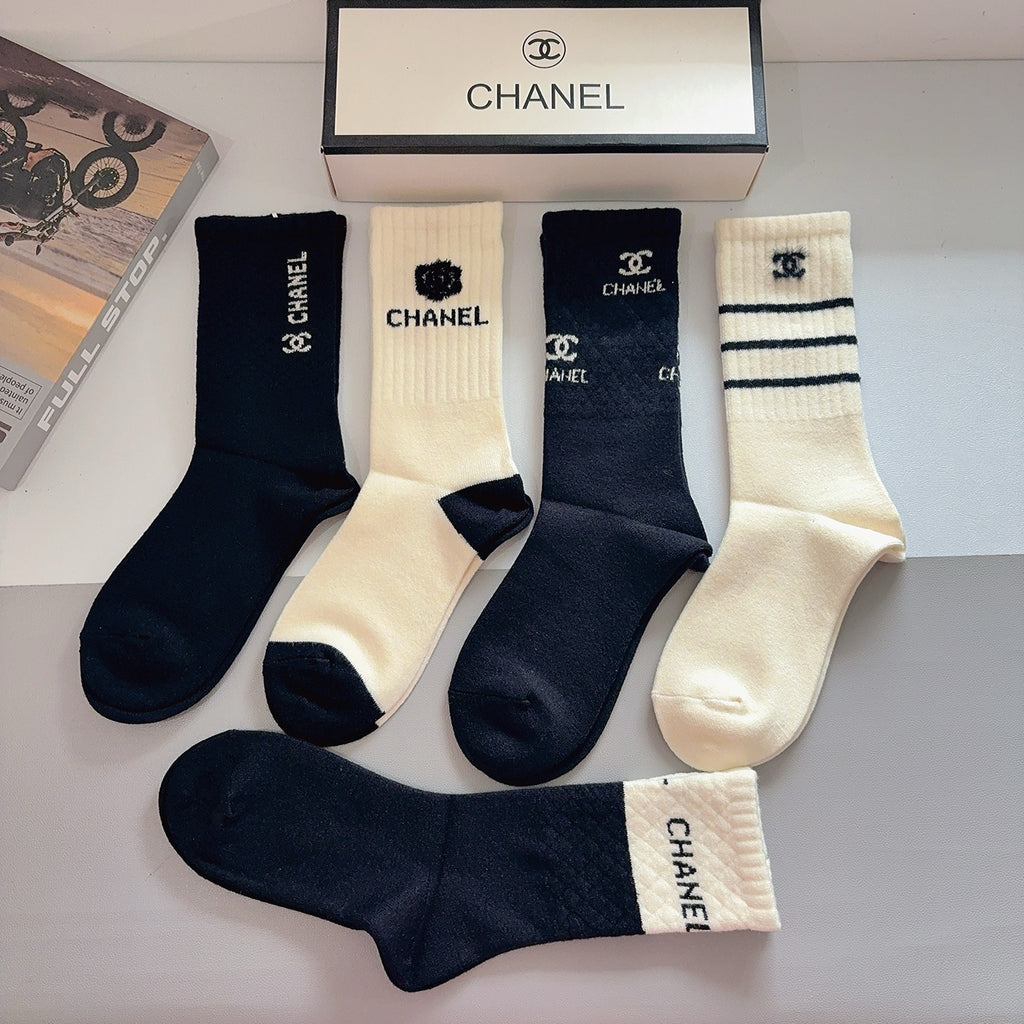 Chanel Comfort Knee-High Socks – 5-Pair Set #001