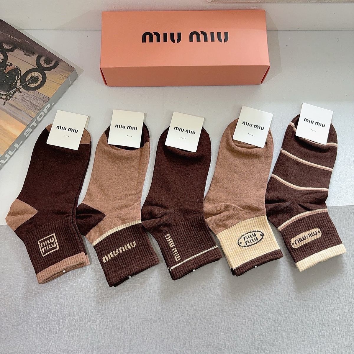 Miu Miu Cotton Crew Socks – 5-Pair Set #002