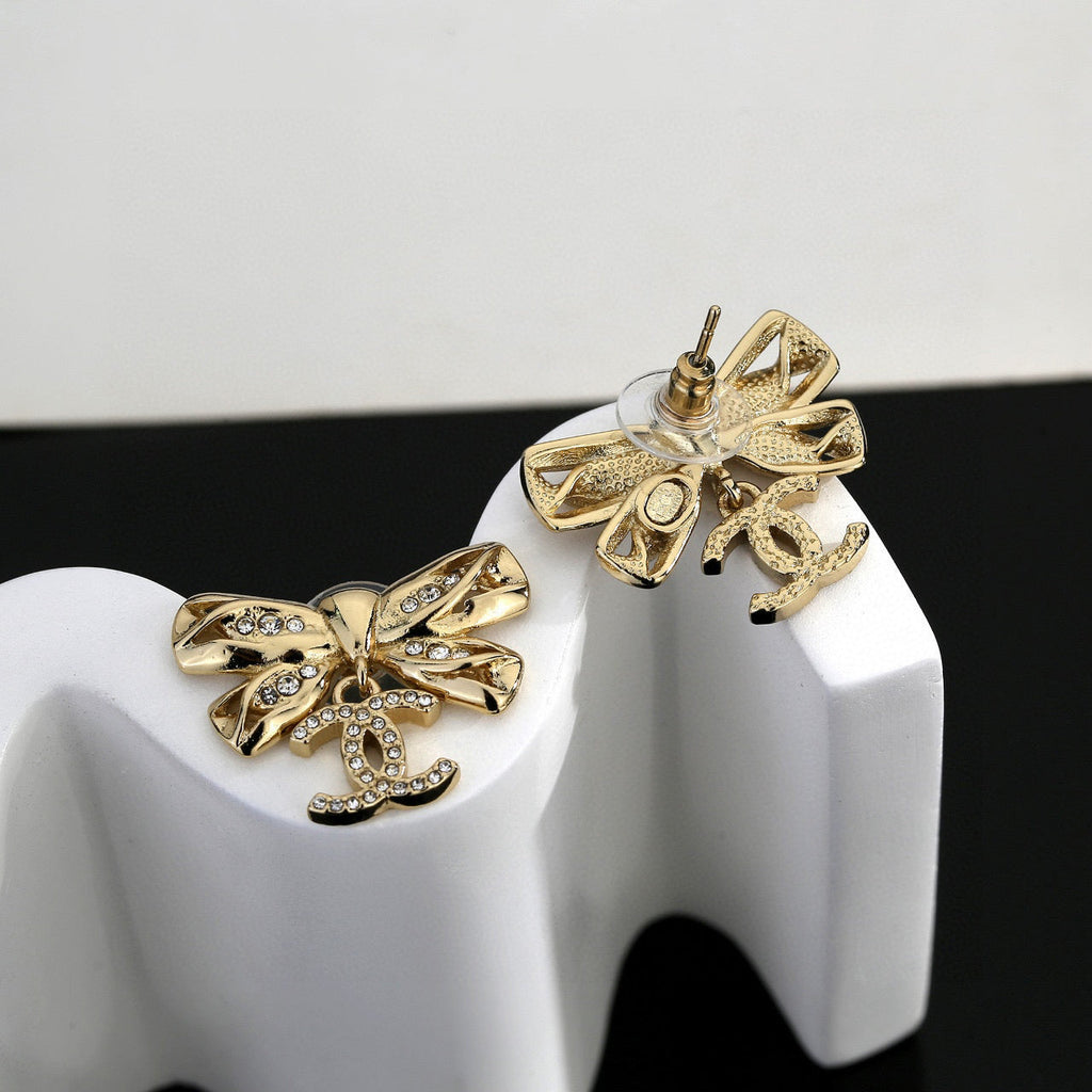CHANEL Double-C Bow Earrings