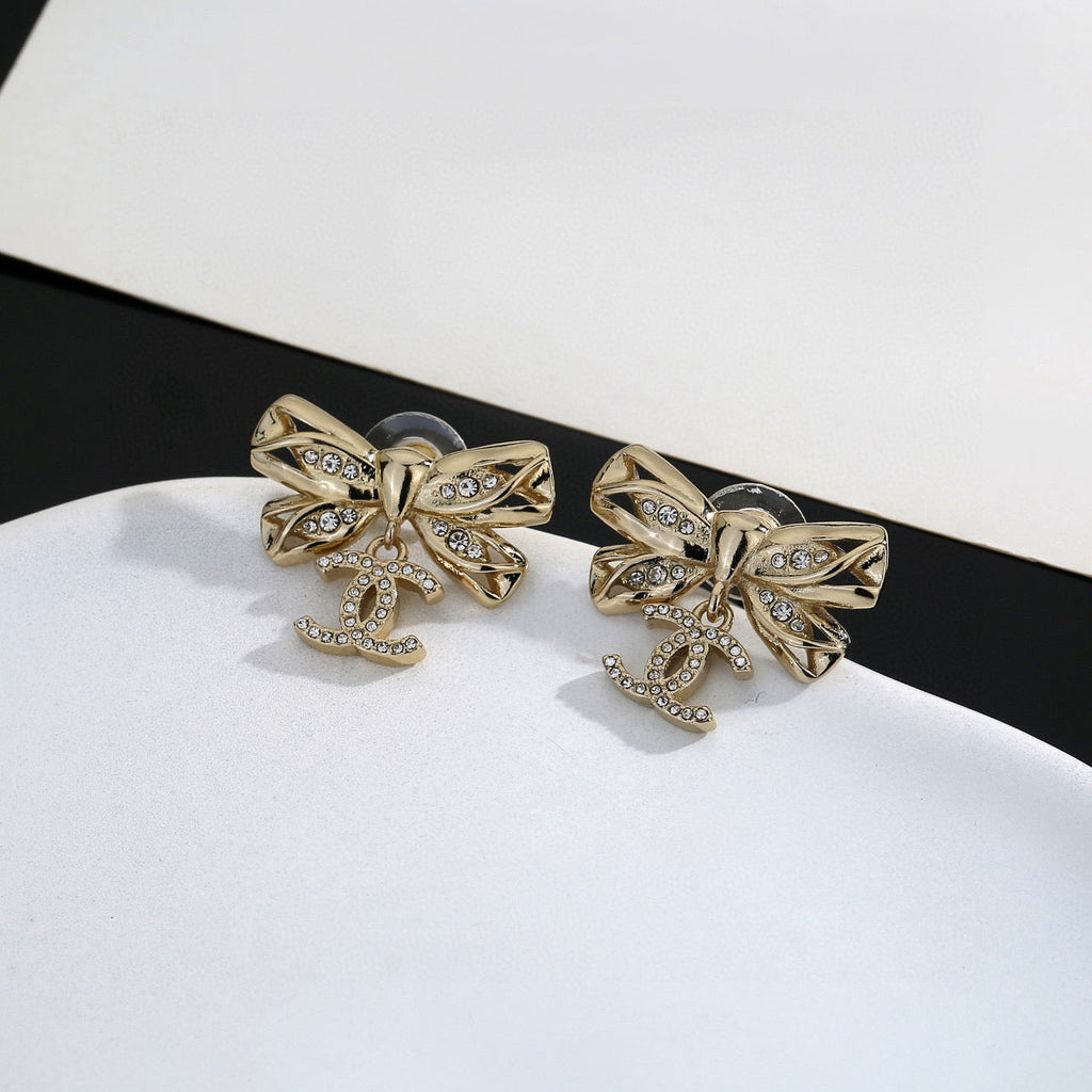 CHANEL Double-C Bow Earrings