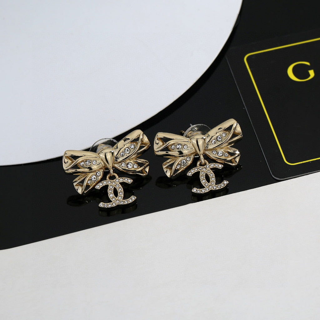 CHANEL Double-C Bow Earrings
