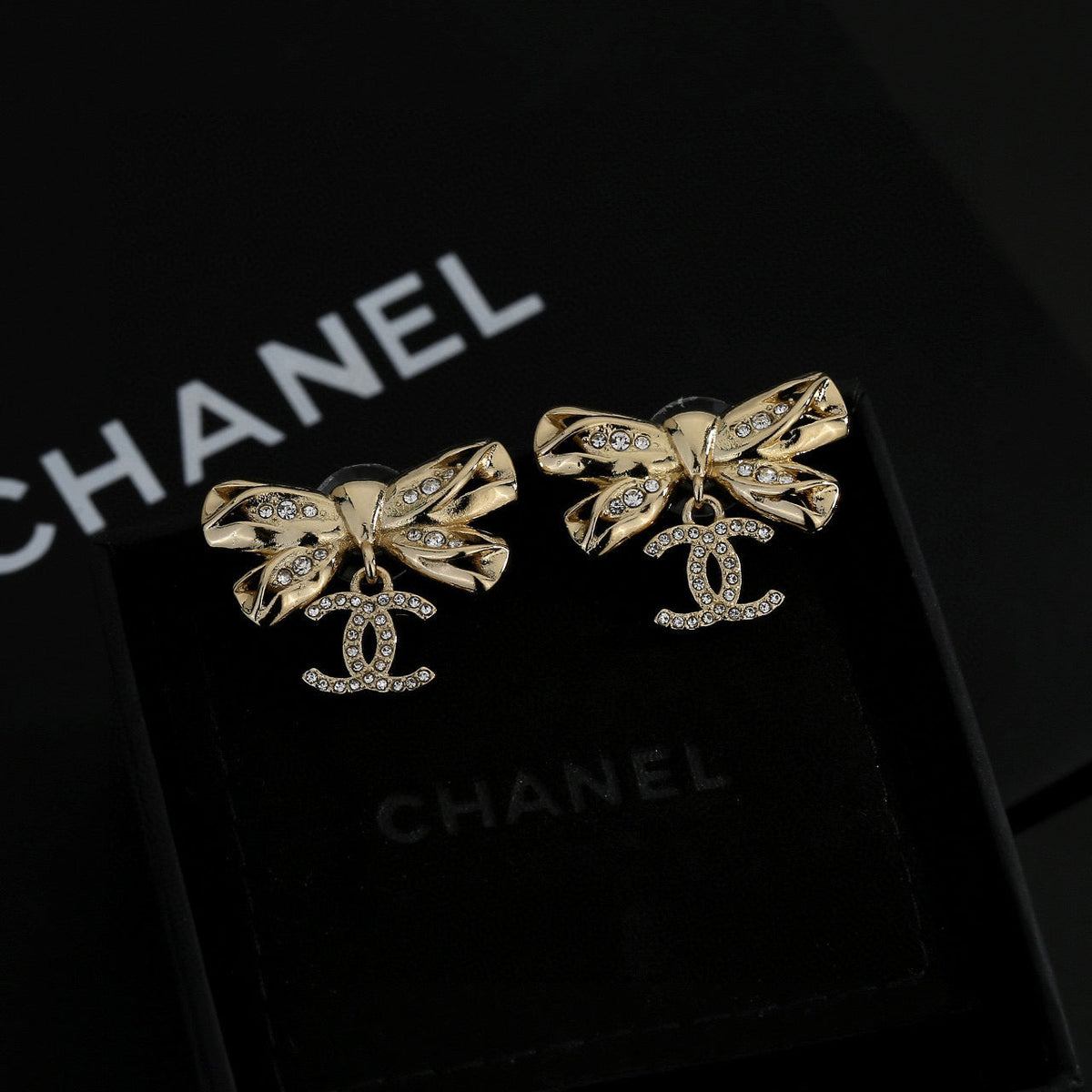 CHANEL Double-C Bow Earrings
