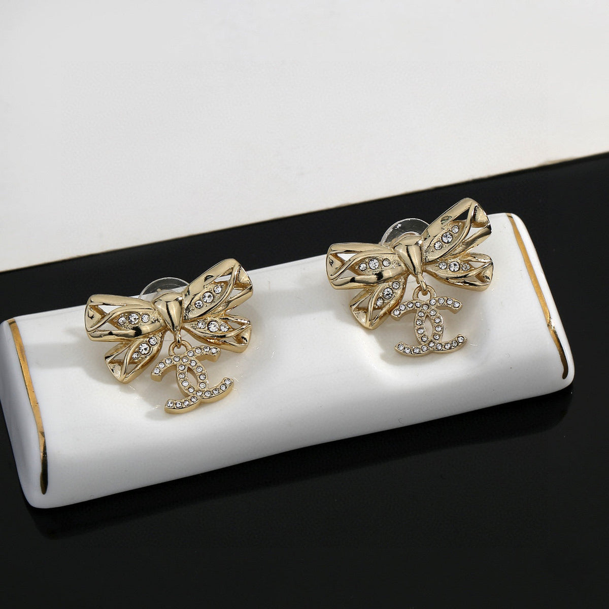 CHANEL Double-C Bow Earrings