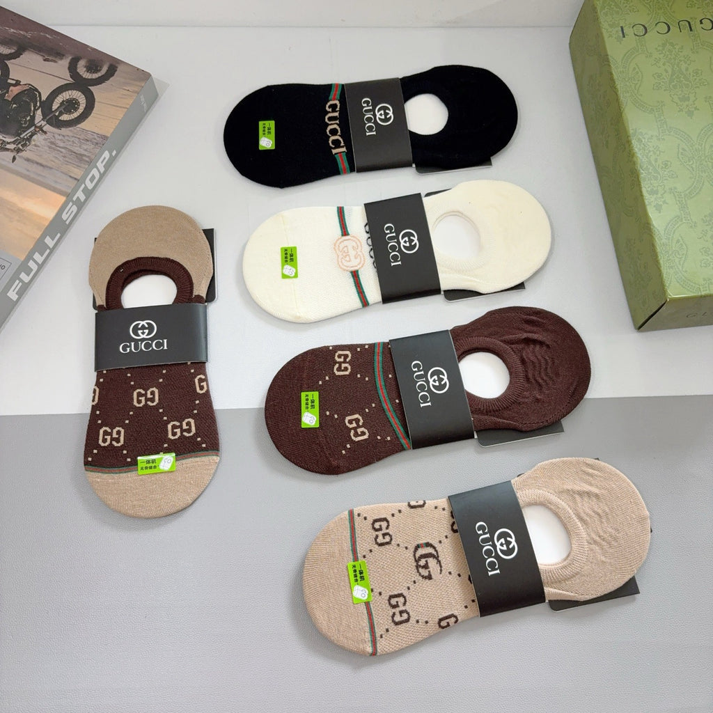 Gucci Cotton No-Show Socks – 5-Pair Set #003