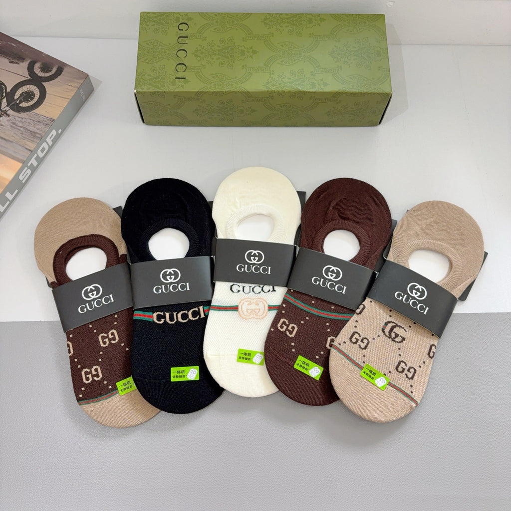 Gucci Cotton No-Show Socks – 5-Pair Set #003