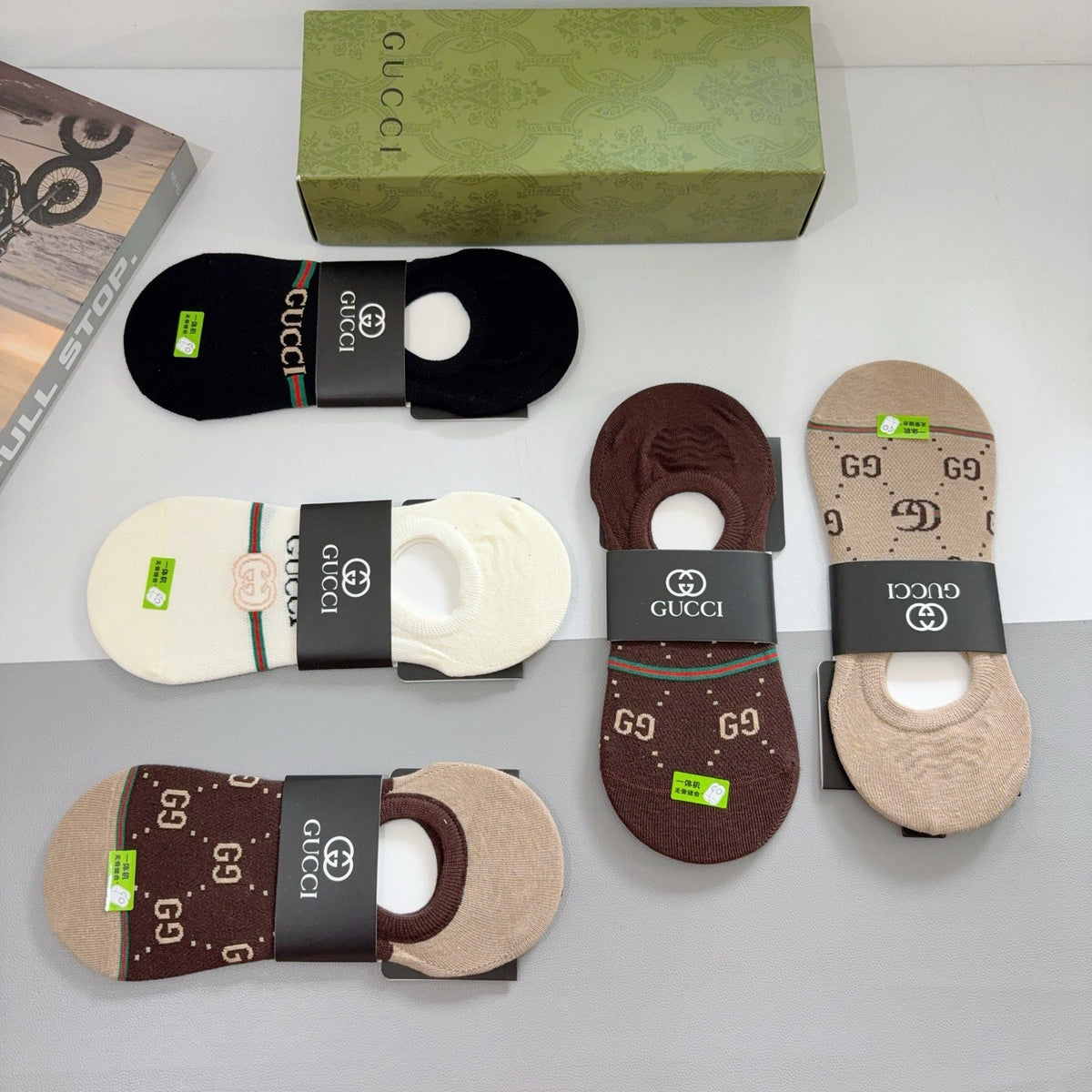 Gucci Cotton No-Show Socks – 5-Pair Set #003