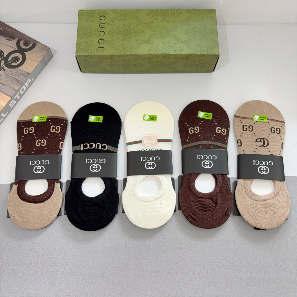 Gucci Cotton No-Show Socks – 5-Pair Set #003