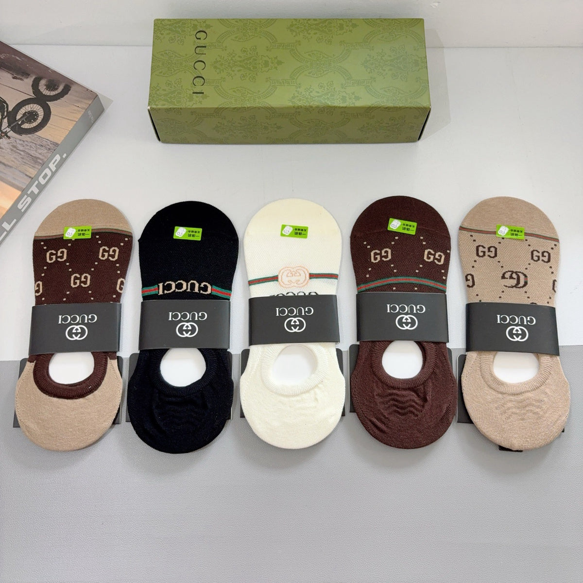 Gucci Cotton No-Show Socks – 5-Pair Set #003