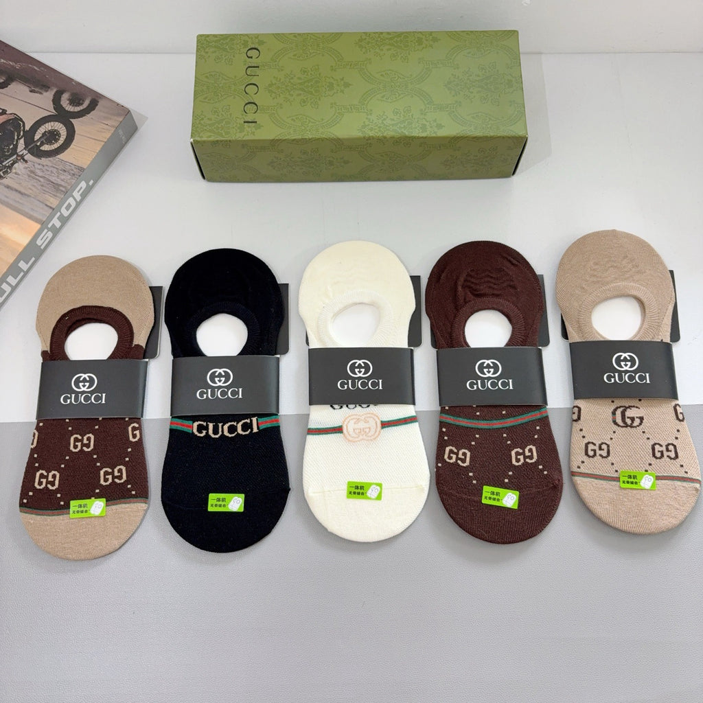 Gucci Cotton No-Show Socks – 5-Pair Set #003