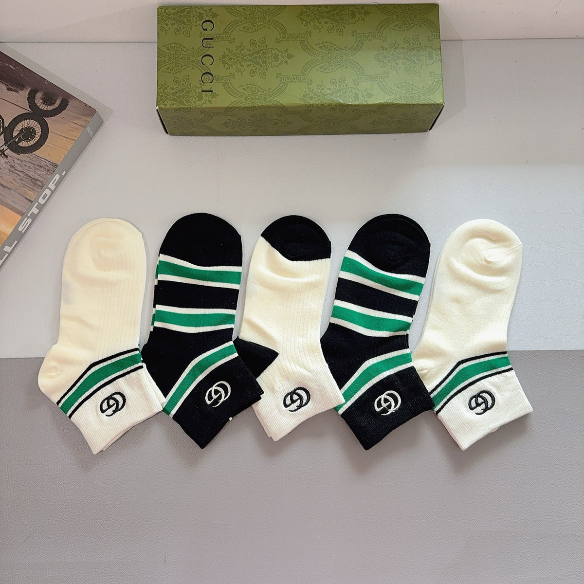 Gucci Cotton No-Show Socks – 5-Pair Set #002